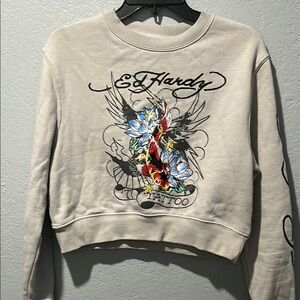 Ed Hardy Graphic Sweatshirt with Floral and Koi Design